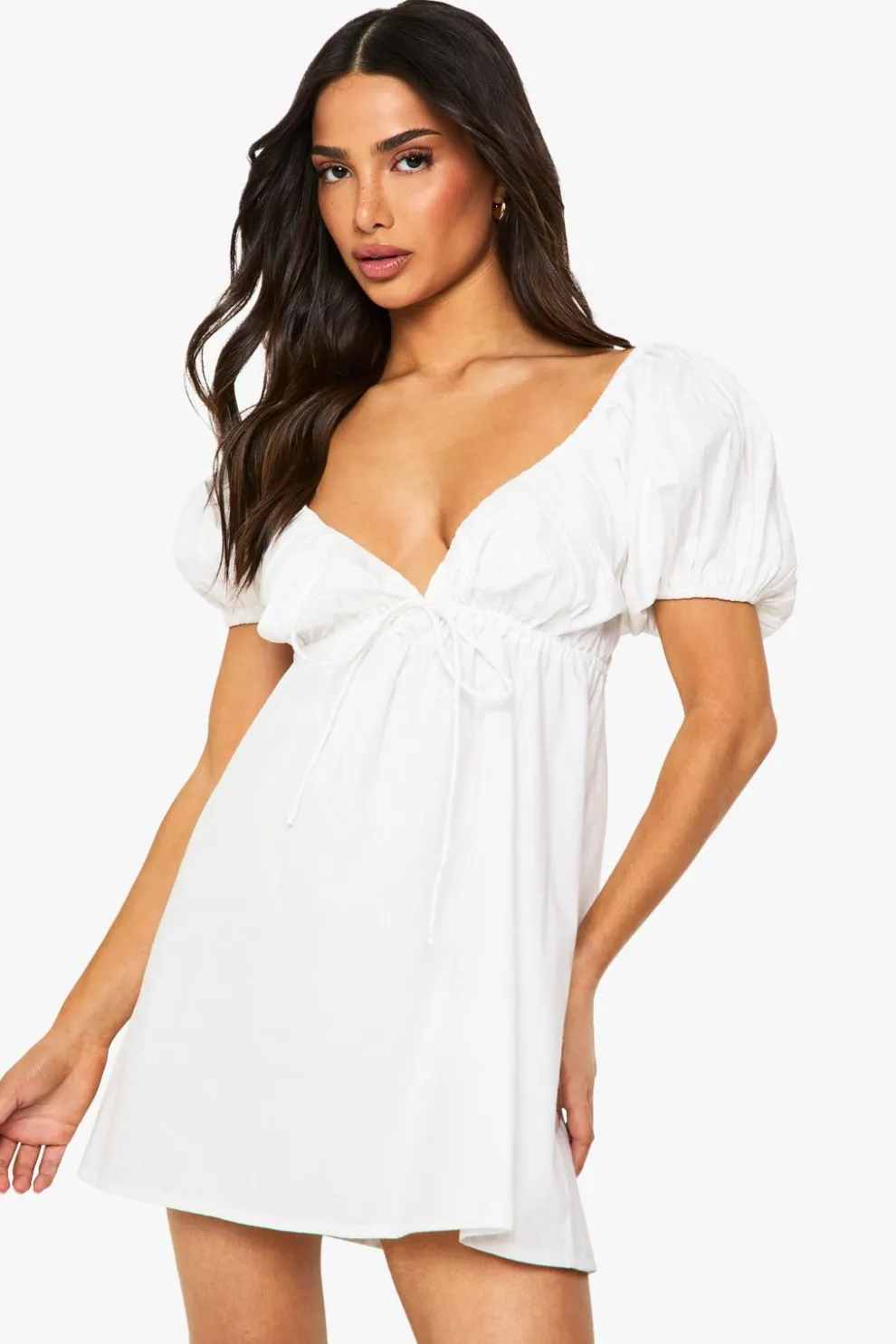 Petite Poplin Puff Sleeve Mini Dress | Nasty Gal