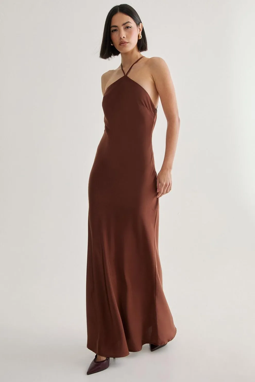 Satin Halter Neck Cowl Back Maxi Dress | Nasty Gal