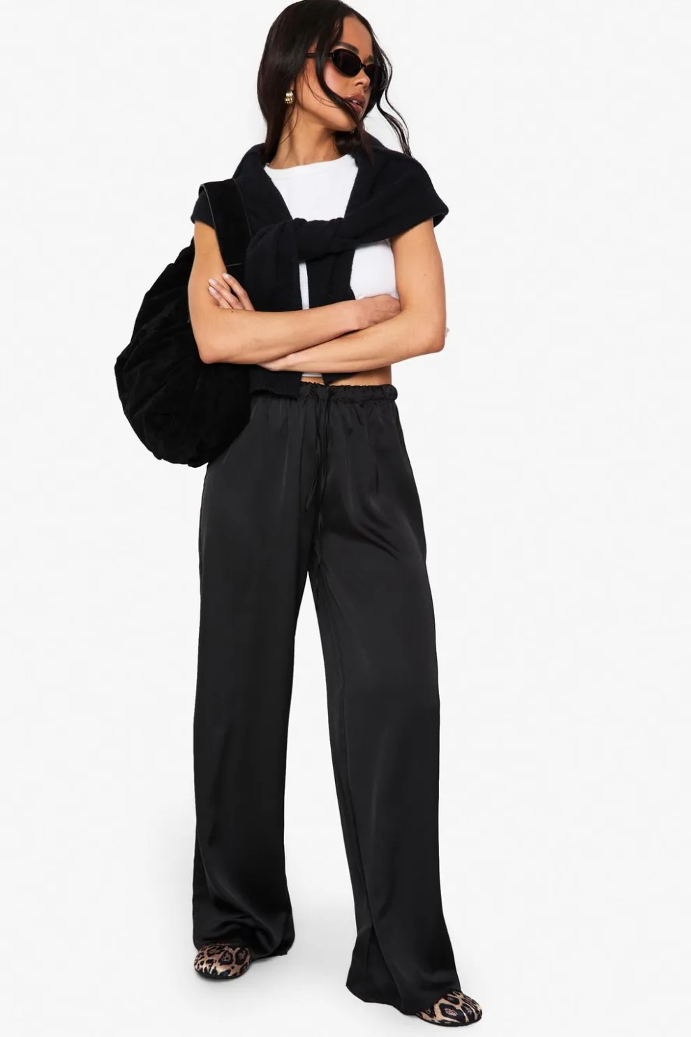 Satin Drawcord Fluid Wide Leg Trousers | Nasty Gal