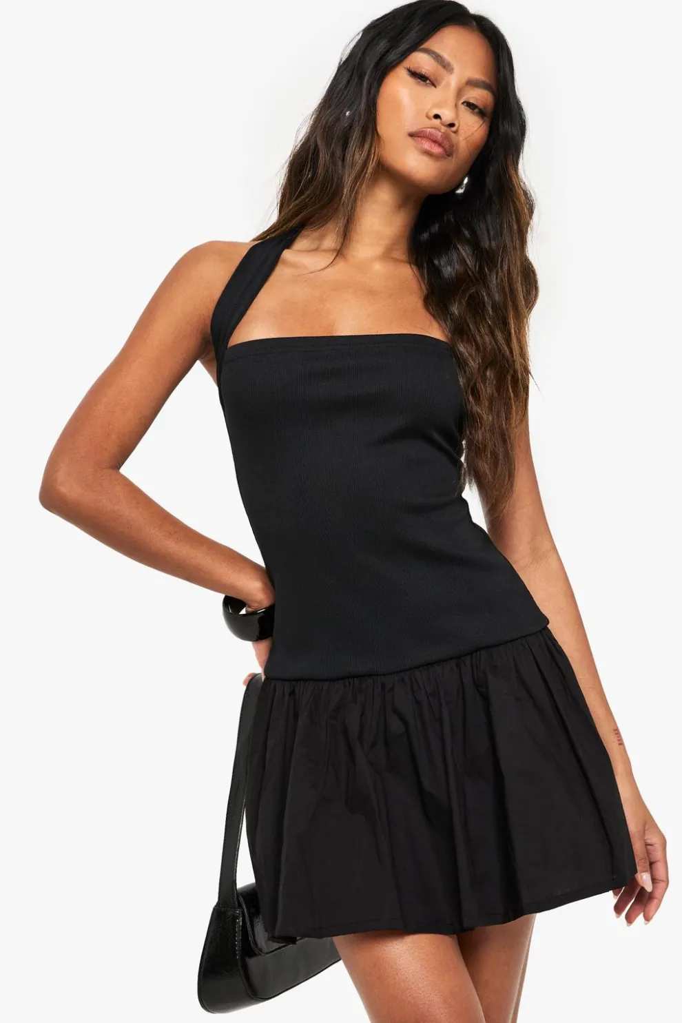 Jersey Rib Cotton Mix Halterneck Mini Dress | Nasty Gal