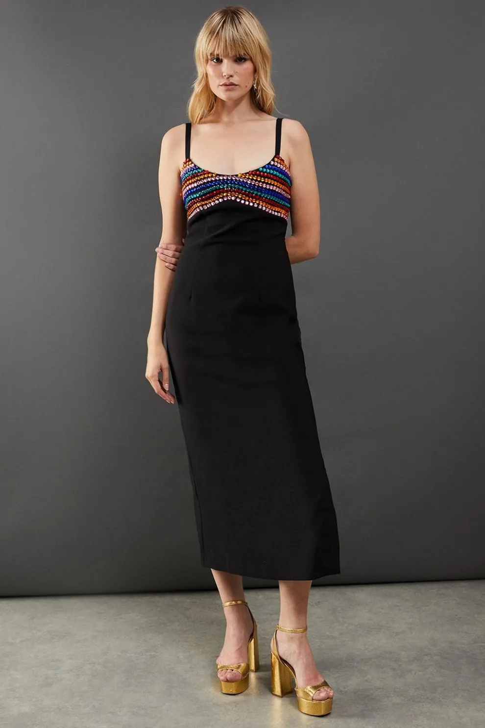 Embellished Sequin Cup Square Neck Fitted Midi Dress | Nasty Gal