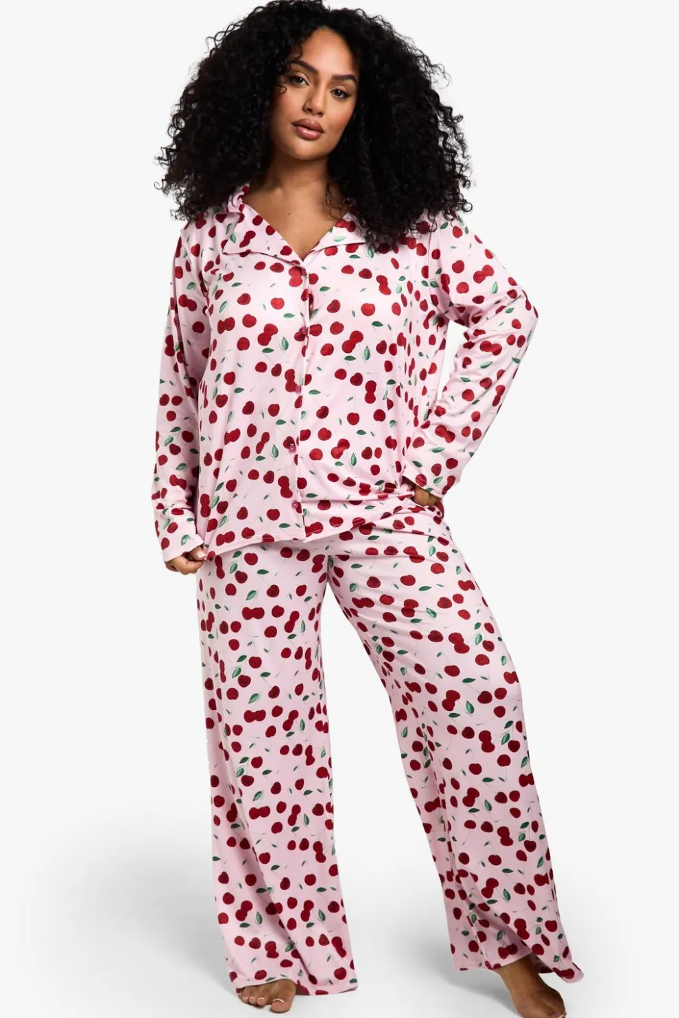 Plus Cherry Print Long PJ Set | Nasty Gal